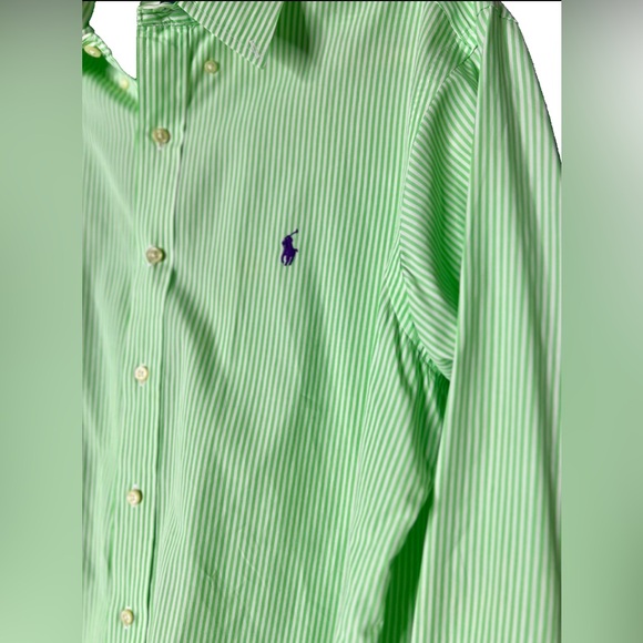 🤩 NEW Listing Polo Ralph Lauren Green Striped Button Front Classic Fit Shirt EUC - Picture 3 of 7